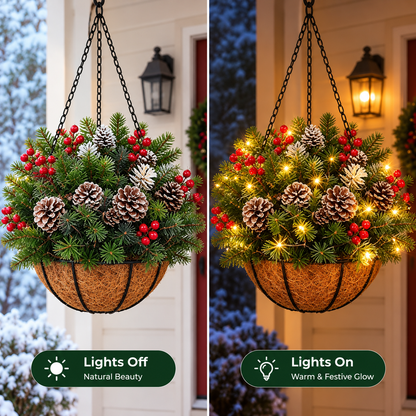 Last Day 50% OFF🏆Pre-Lit Christmas Hanging Basket |🎄 Pre-lit, weather-resistant, and zero maintenance