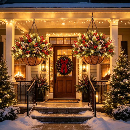 Last Day 50% OFF🏆Pre-Lit Christmas Hanging Basket |🎄 Pre-lit, weather-resistant, and zero maintenance